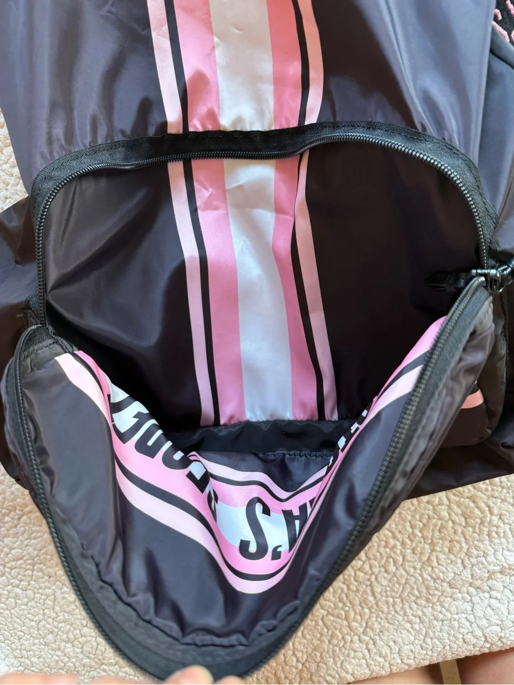 Victoria’s Secret 2019 Black Pink Stripe Logo Backpack Travel Bag